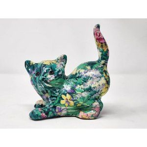 Porcelain Patchworks Playing Kitten Signed‎ MKY Floral Design